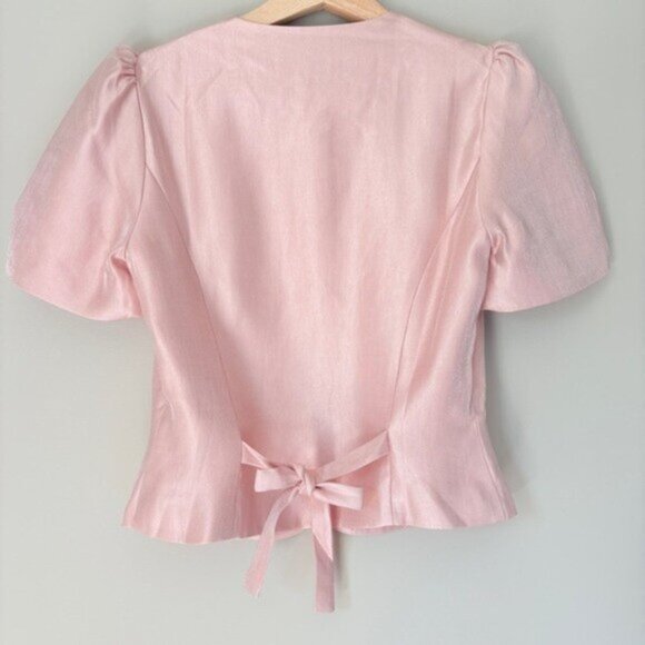 NEW Reformation Mika Two Piece Skirt Set Bubblegum Pink Sheen | US 4 UK 8 - Picture 9 of 16